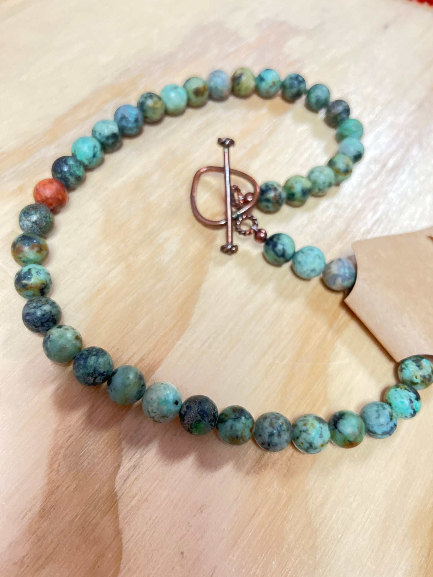 African Turquoise 10mm Bead Necklace with Copper