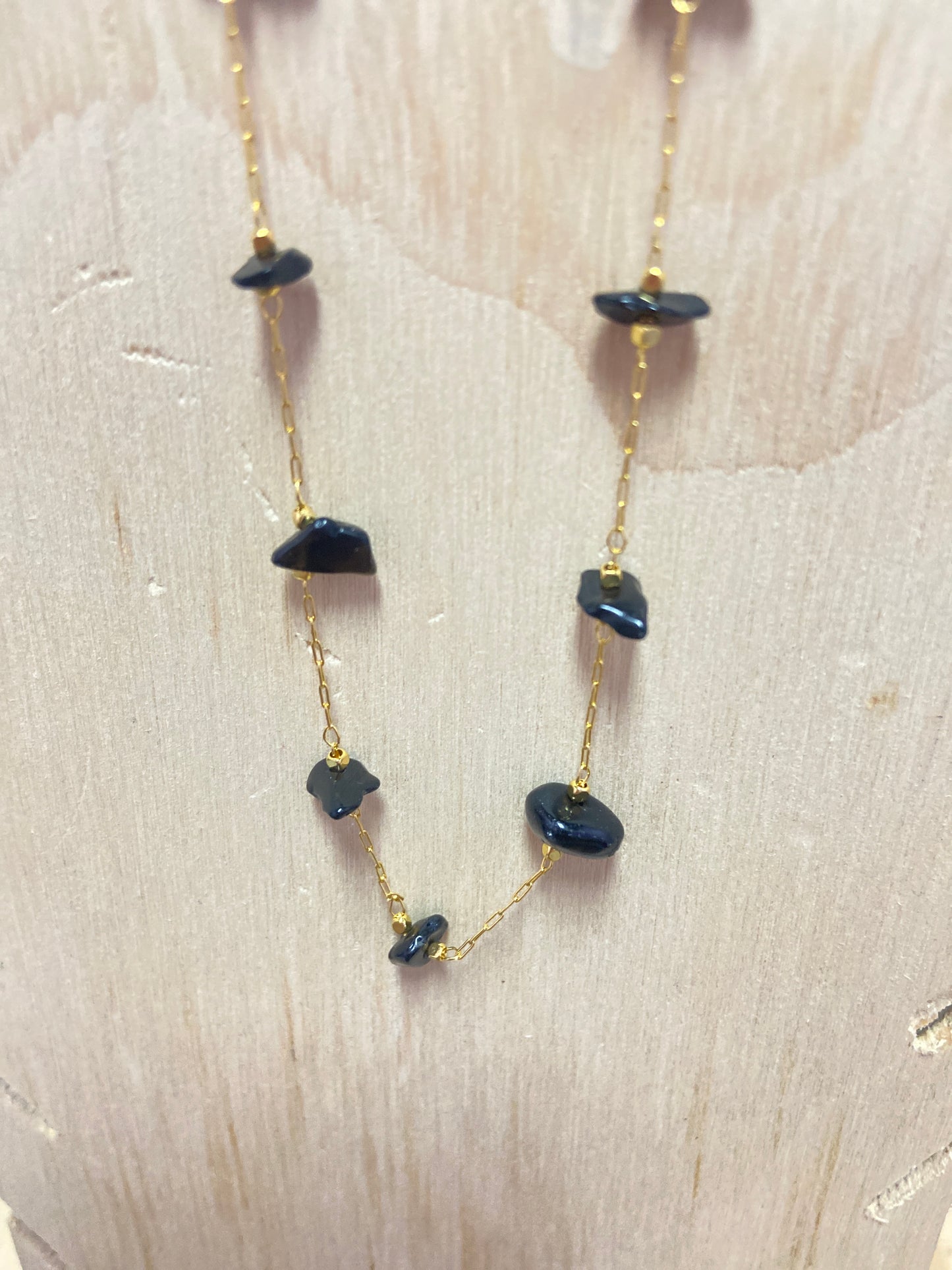 Obsidian Chip Gold Plated Necklace