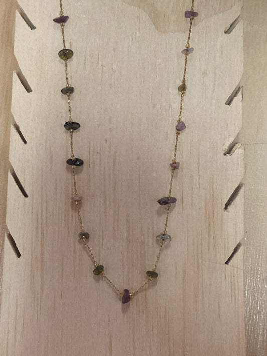 Chip Chakra Stones Golden Necklace