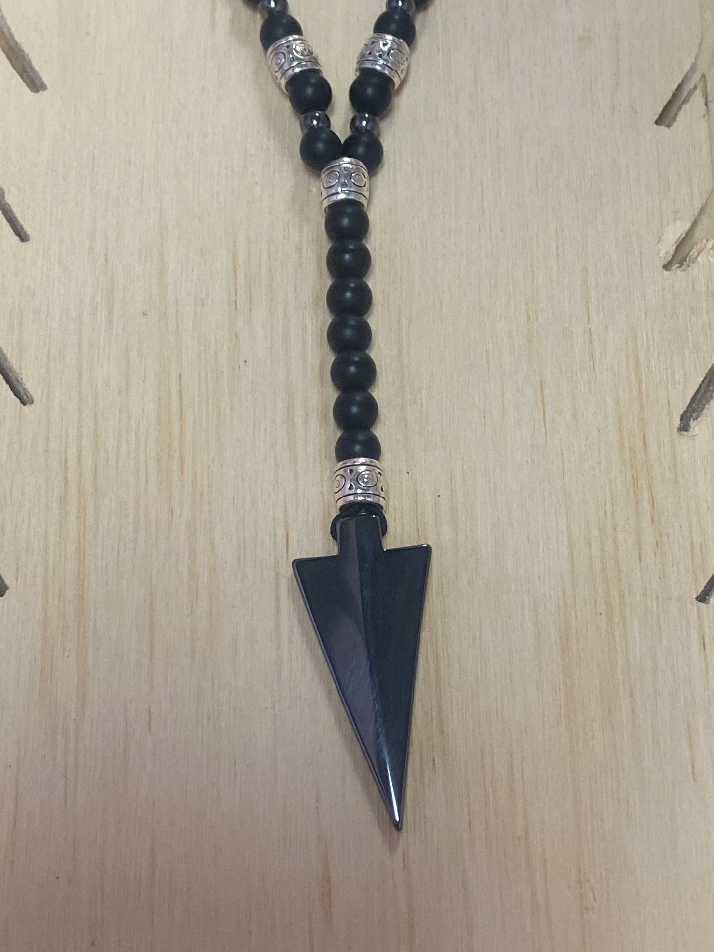Black Matte Obsidian Hematite Arrow Necklace