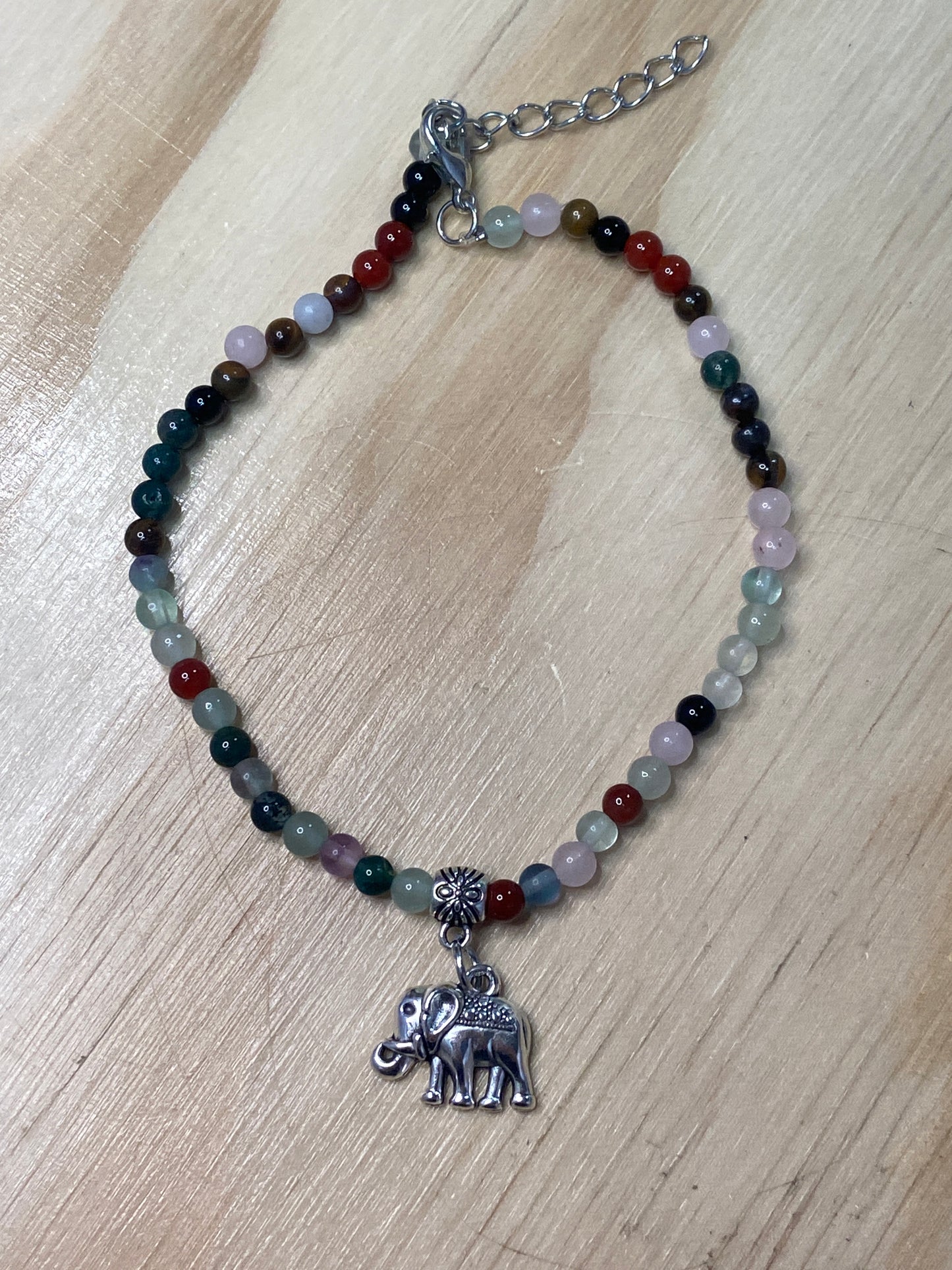 Gem Anklet With Elephant Charm