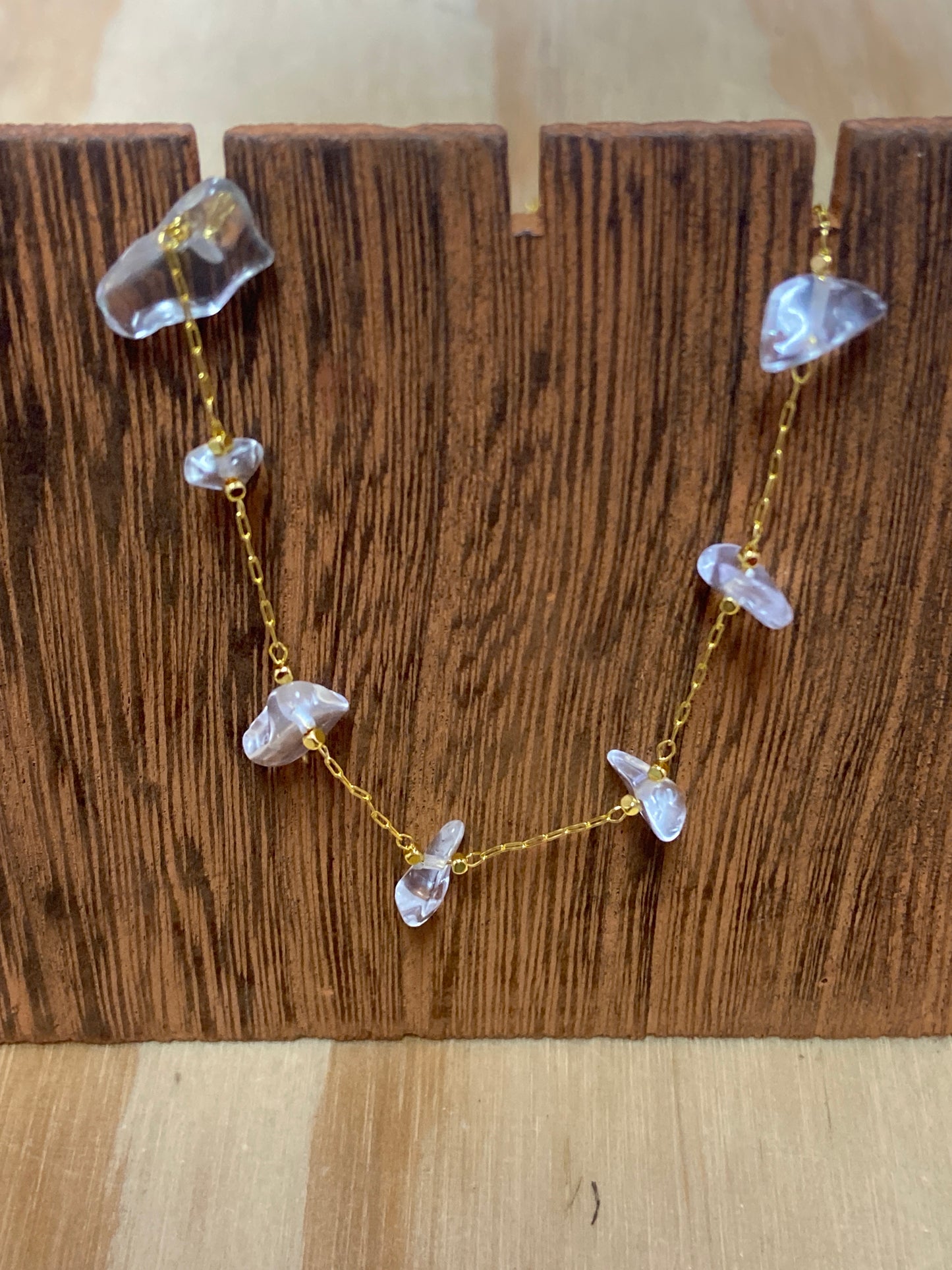 Clear Quartz Chip Gold Plated Necklace