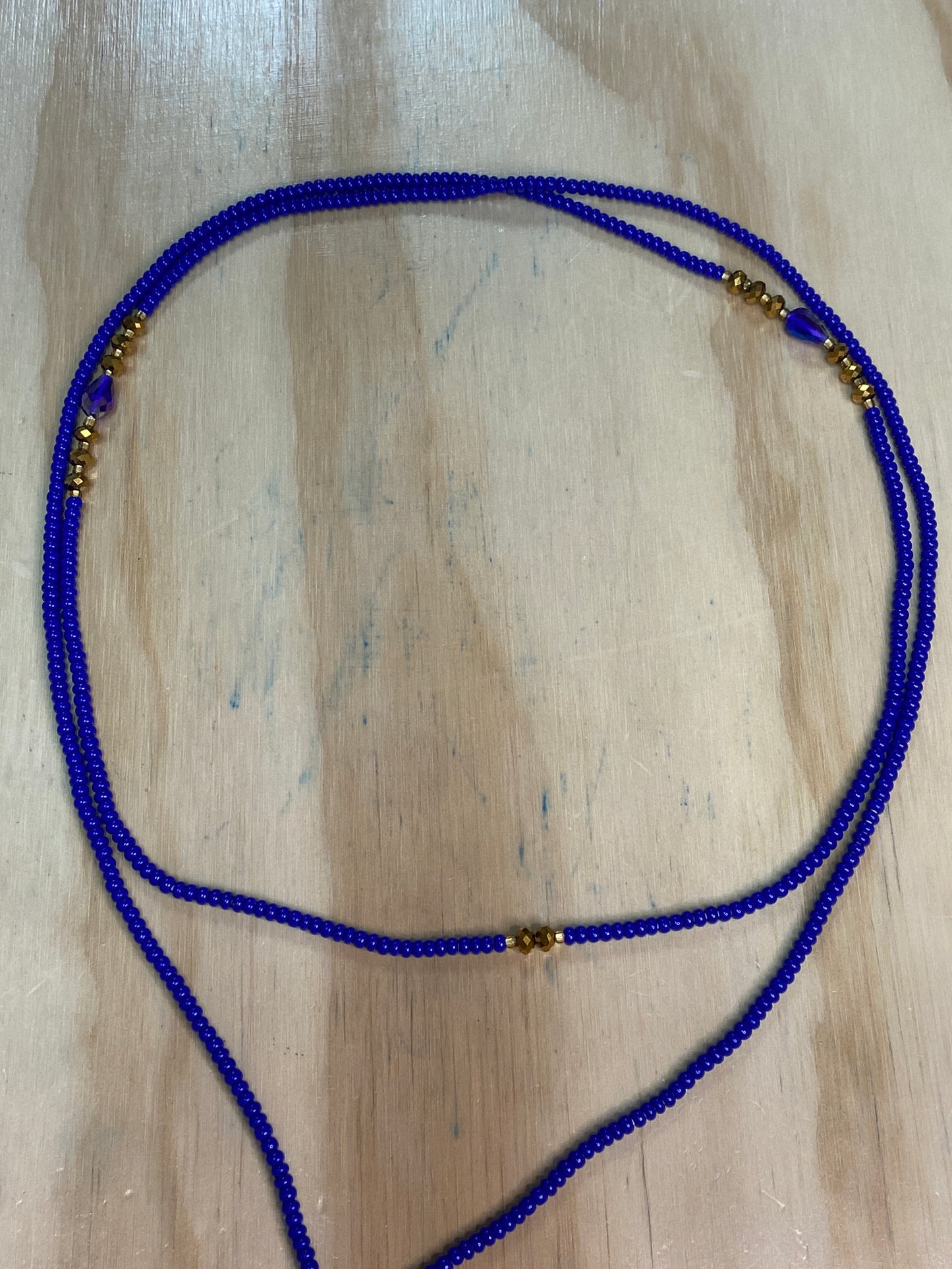 Blue Gold Diamond Shape Waist Beads 55”