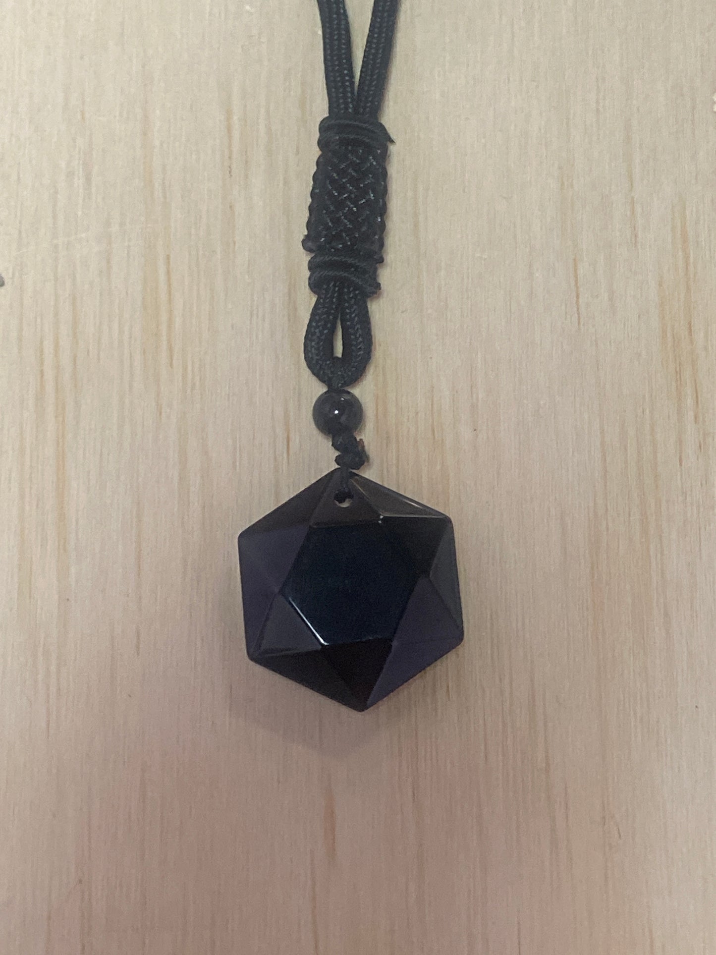 Obsidian Hexagram Rope Necklace