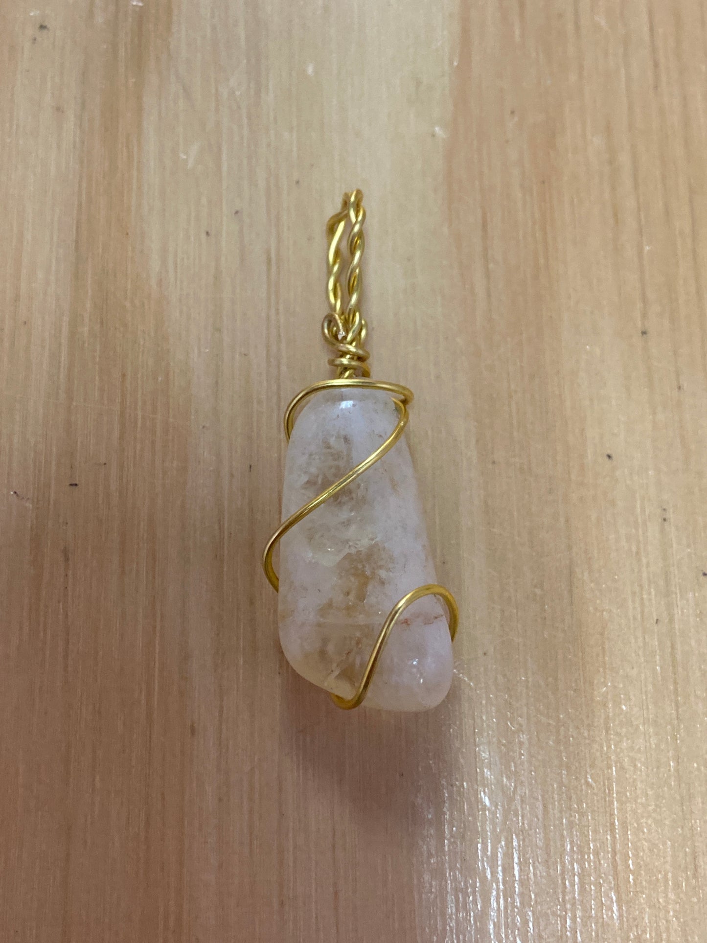 Citrine Golden Copper Wire Pendant Necklace Handmade
