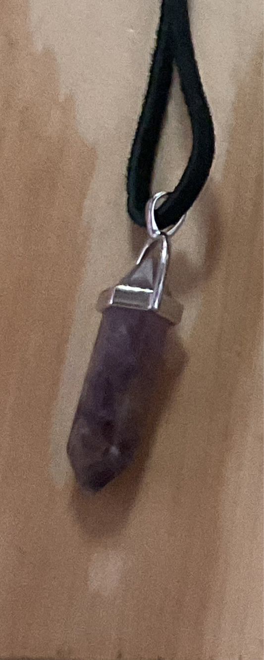 Hexagon Natural Stone Point Black Suede Necklace