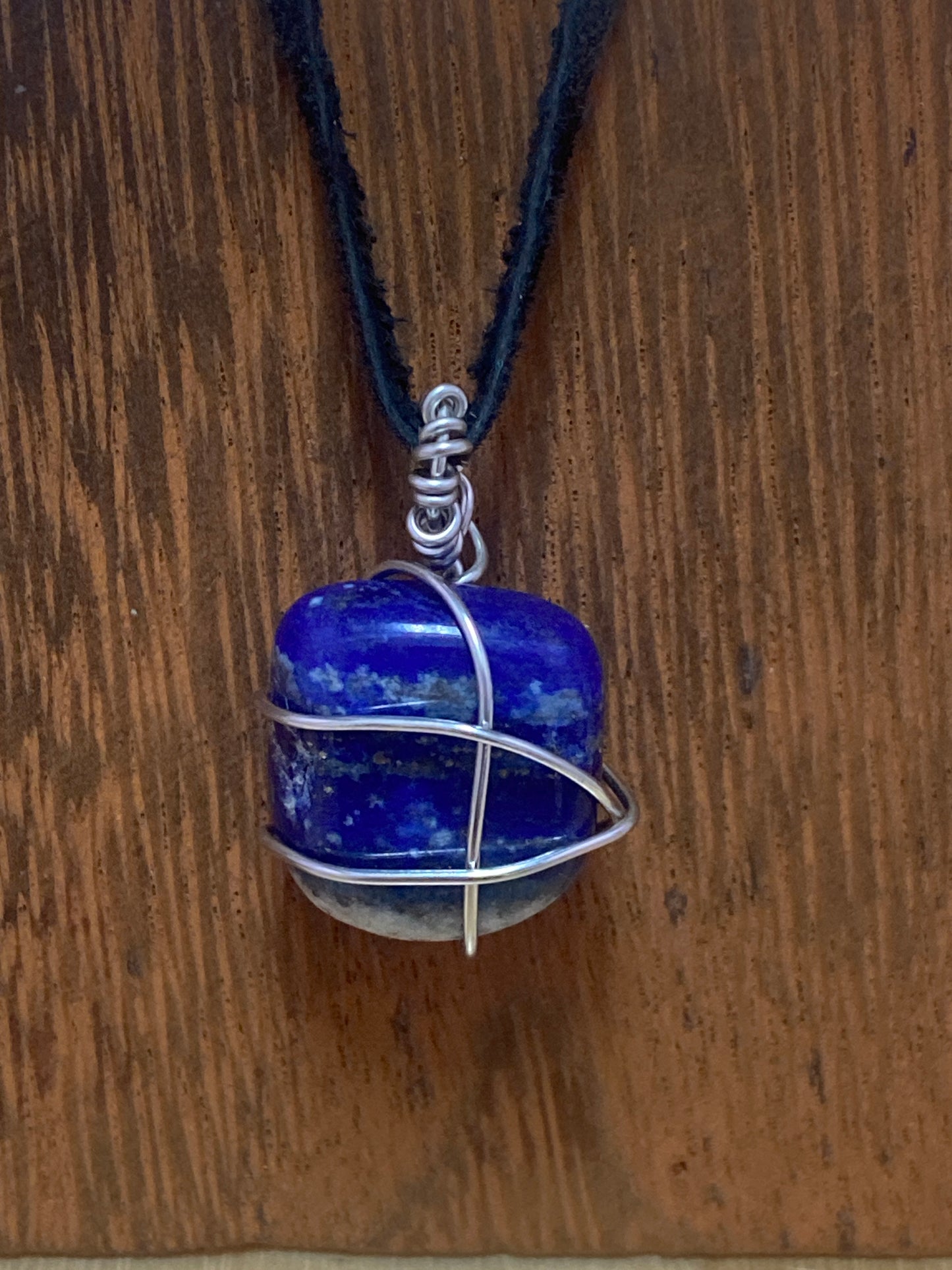Lapis Lazuli Copper Wire Silver Color Suede Necklace