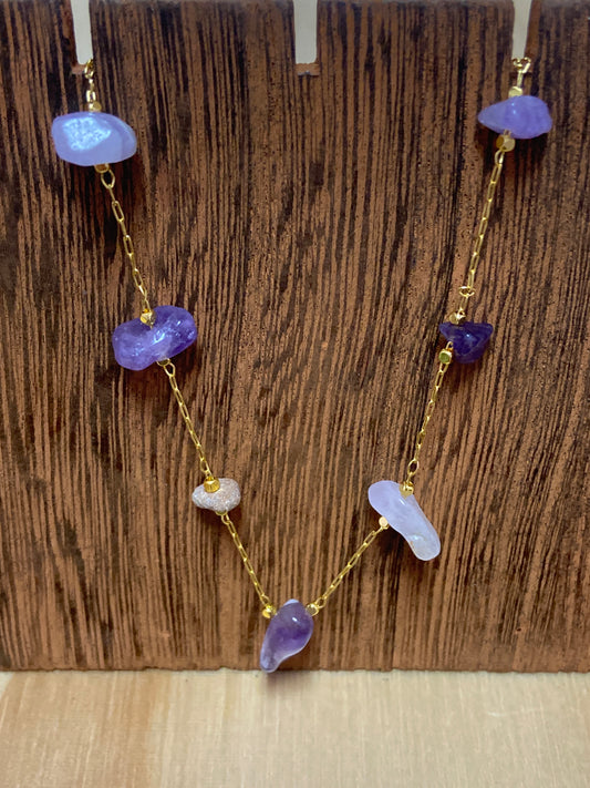 Amethyst Chip Gold Plated Necklace