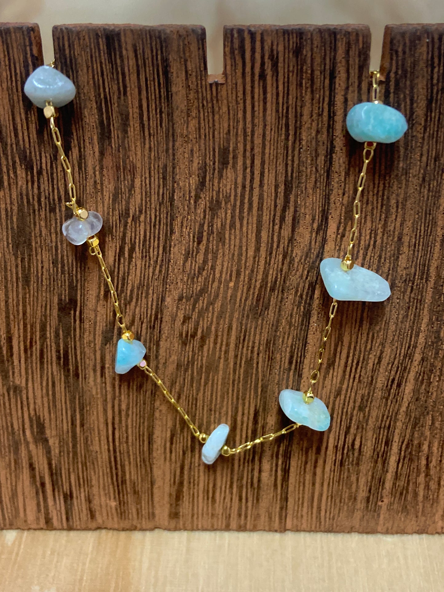 Amazonite Chip Gold Plated Necklace