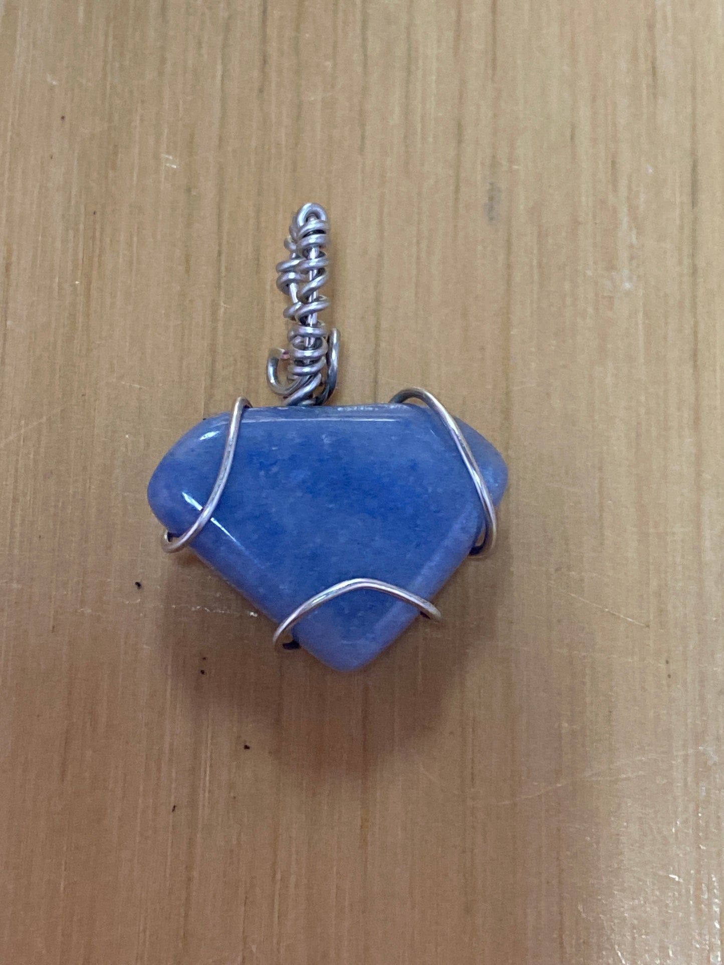 Blue Aventurine Silvery Copper Wire Pendant Necklace