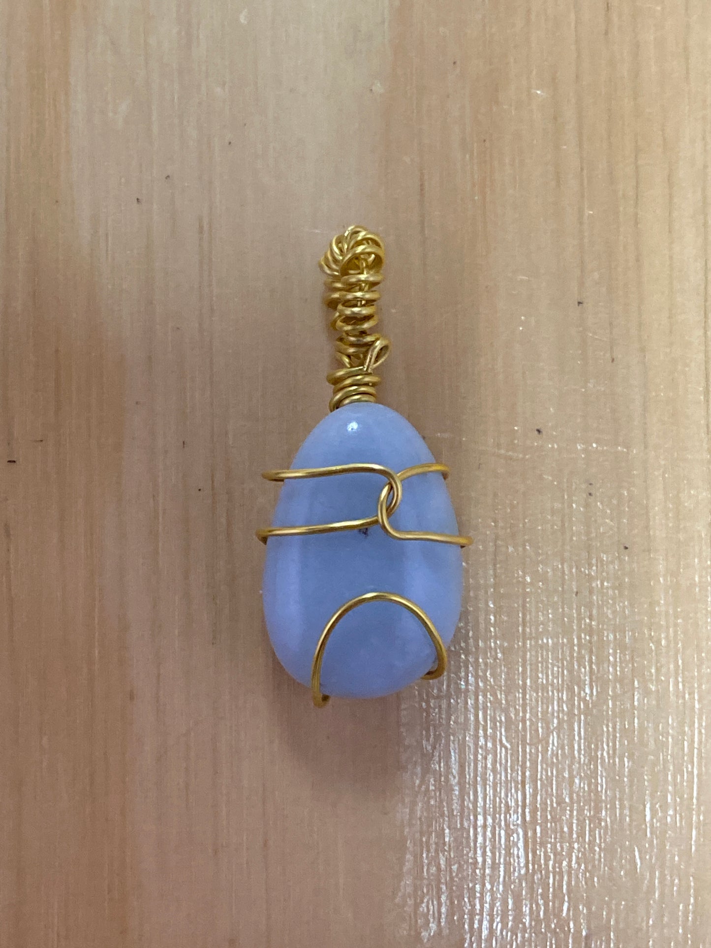Angelite Pendant Golden Copper Wire Handmade