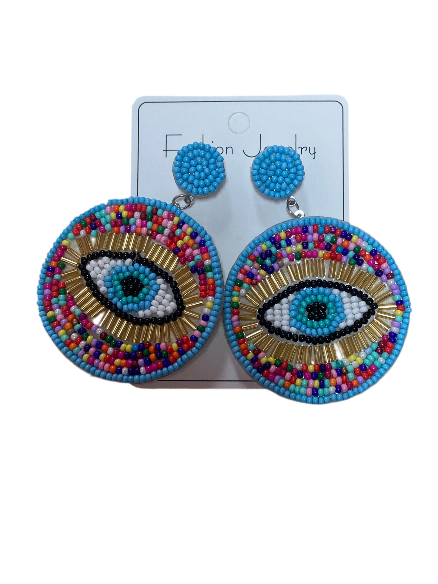 Blue Bohemian Evil Eye Earrings