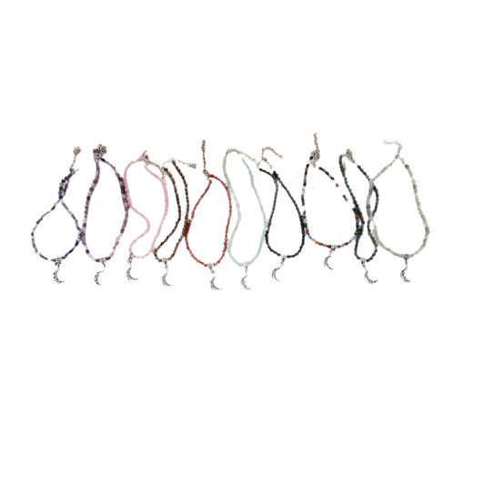 Gem Anklet With Moon Charm