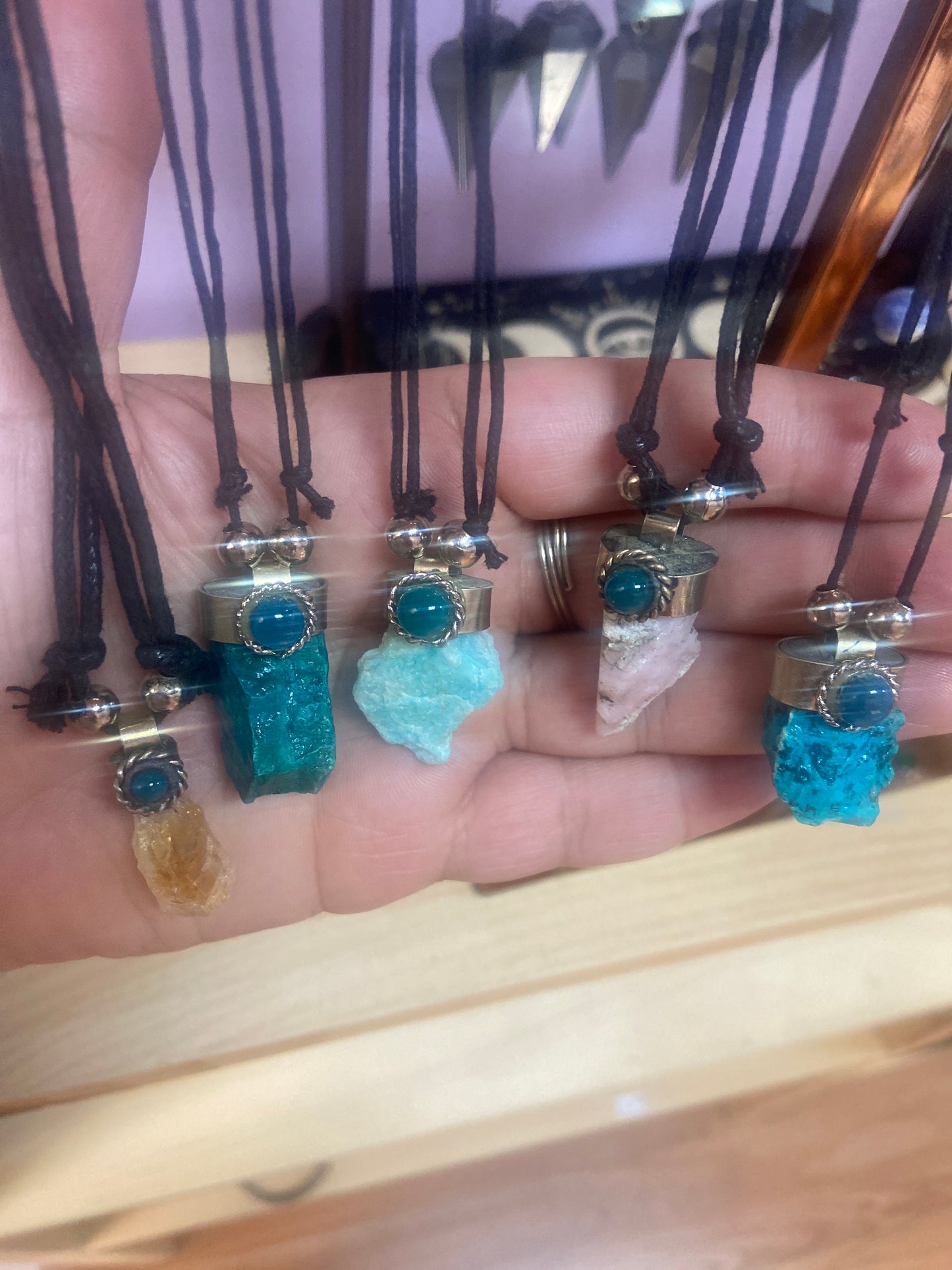 Rope Necklace Natural Raw Rough Stone