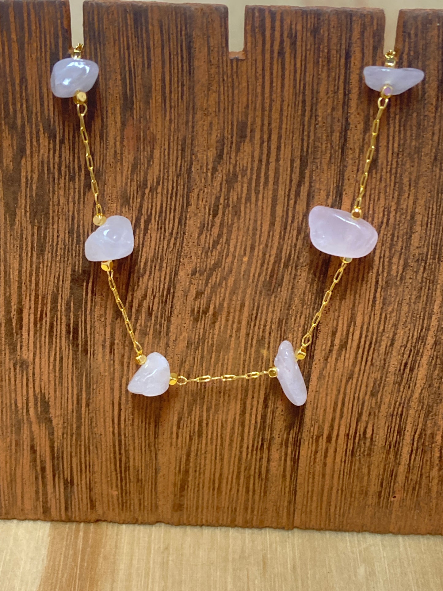 Rose Quartz Chip Gold Plated Necklace
