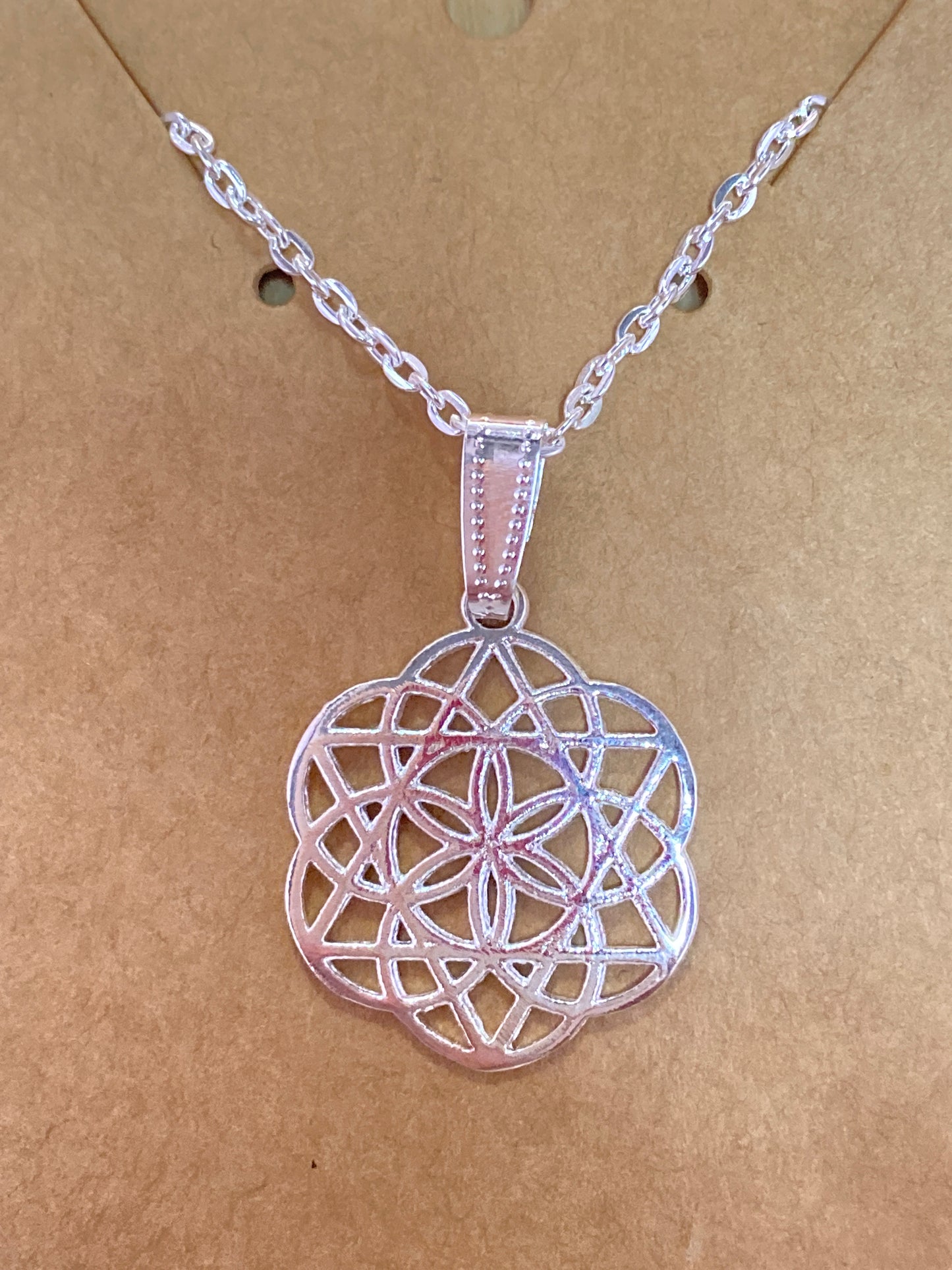 Sacred Geometry Flower of Life Silver Plated Necklace