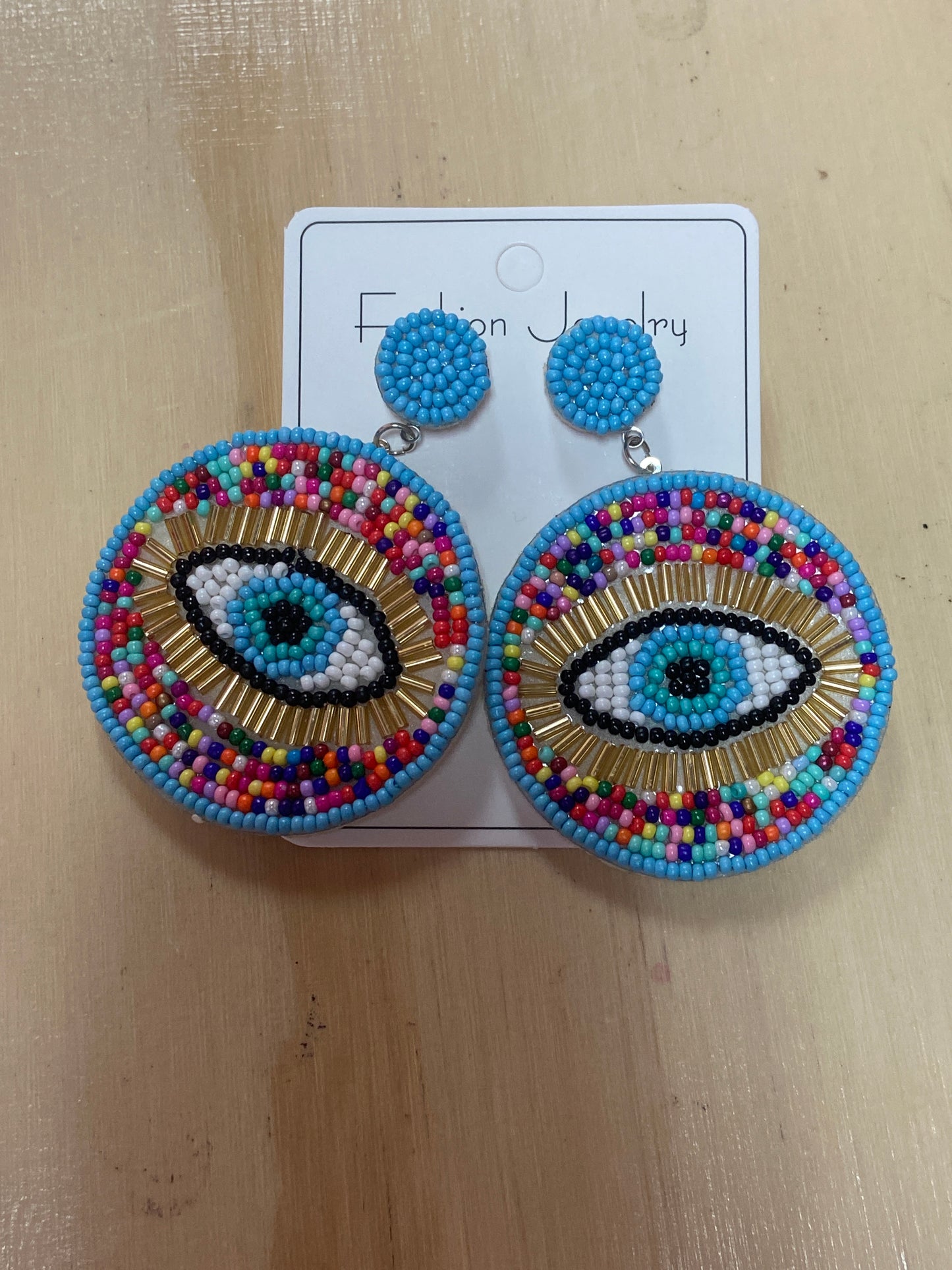 Blue Bohemian Evil Eye Earrings