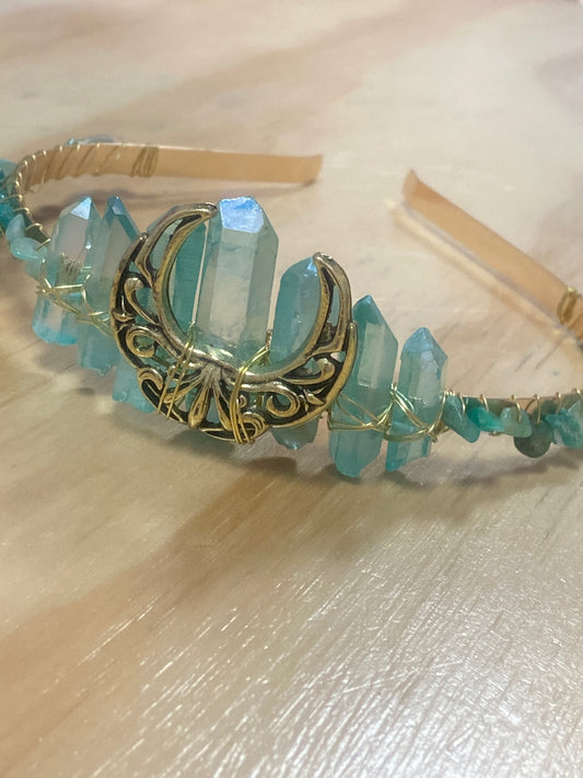 Amazonite Quartz Moon Crown