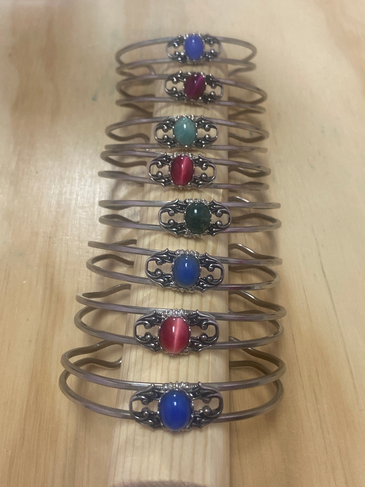 Vintage Bangle Single Stone Silver Plated Bracelet
