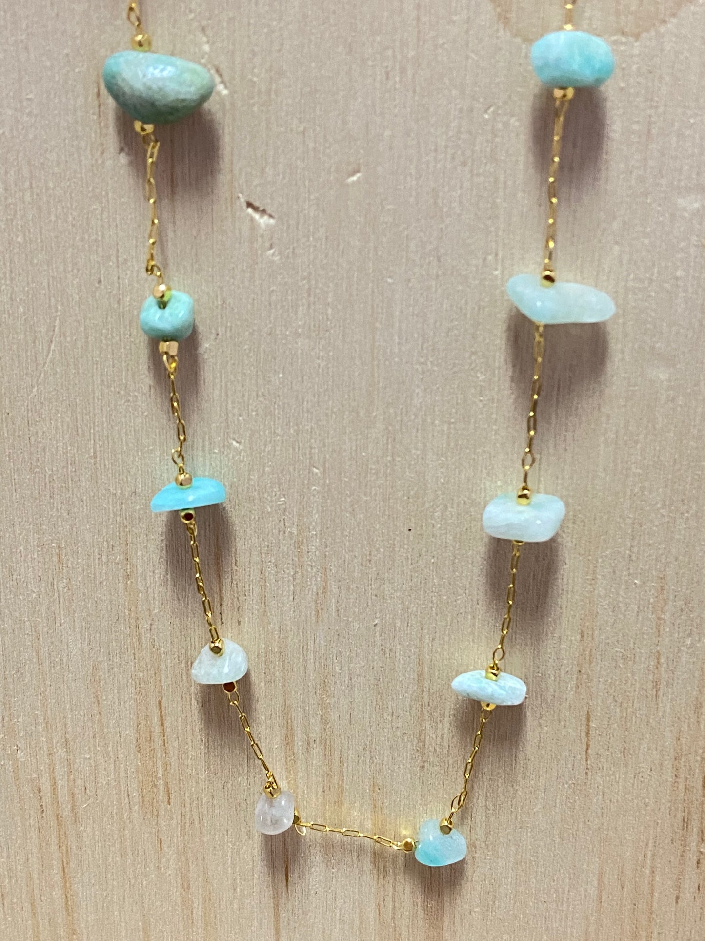 Amazonite Chip Gold Plated Necklace