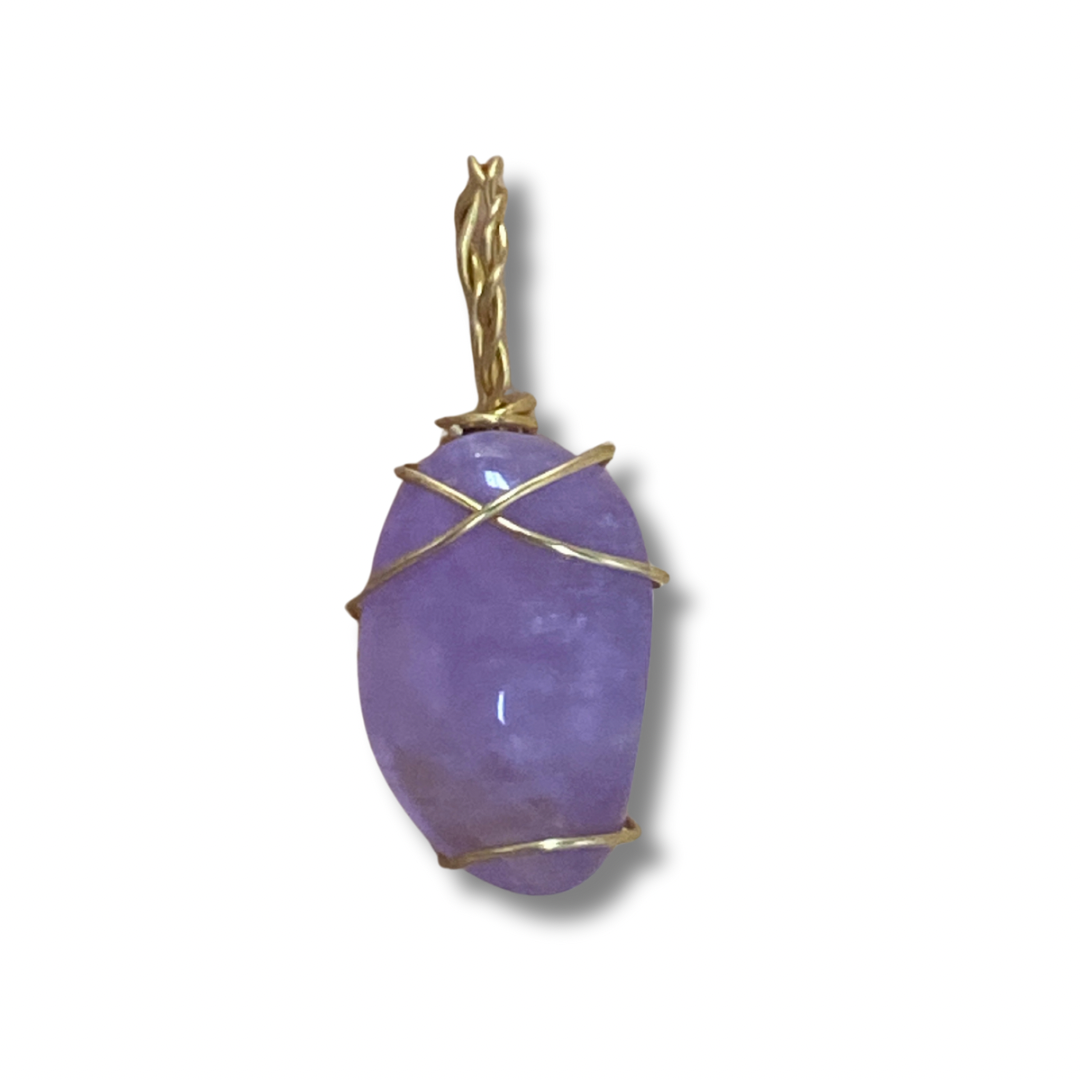 Amethyst Pendant Golden Copper Wire Handmade