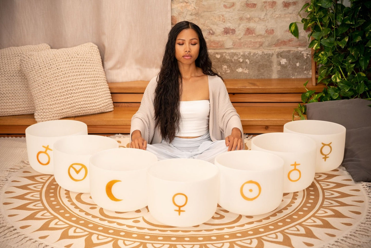 7 cuencos cantores de cristal planetario - Set de chakras cósmicos