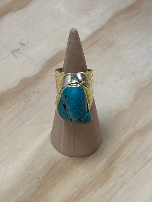 Adjustable Golden Turquoise Ring