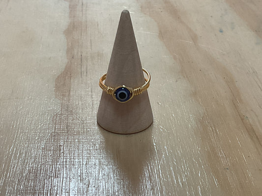 Adjusting Golden Copper Wire Evil Eye Ring