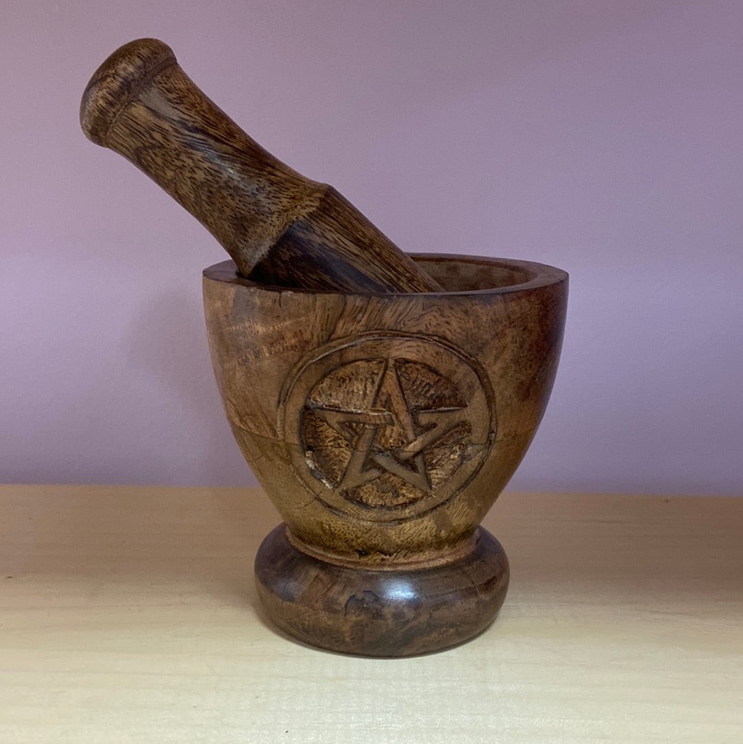 Pentagram Wooden Mortar and Pestle 3.75 x 3.5’