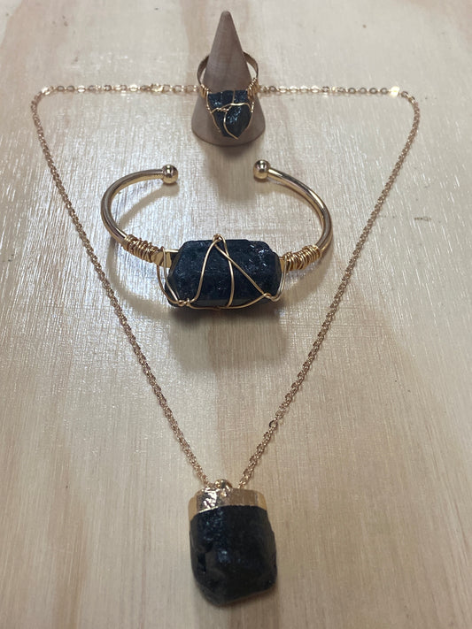 Black tourmaline Copper Golden Set