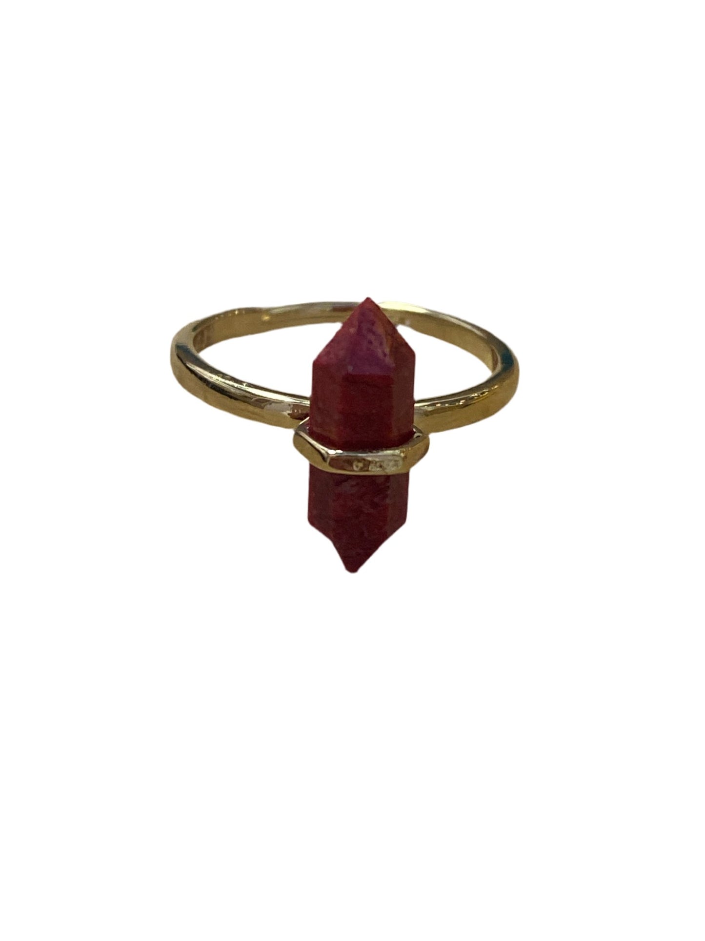 18k Gold Plated Coral Fossil Hexagon Adjustable Ring - Iluterra