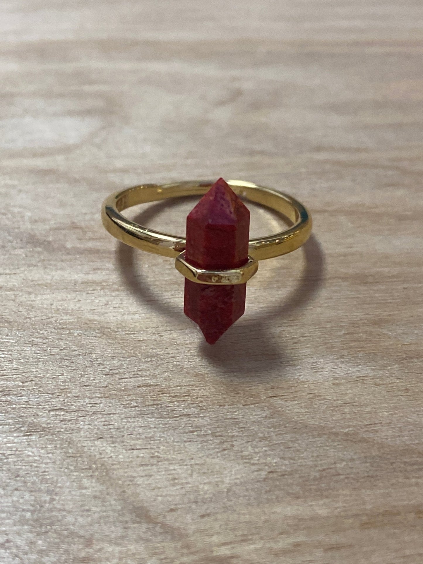 18k Gold Plated Coral Fossil Hexagon Adjustable Ring - Iluterra