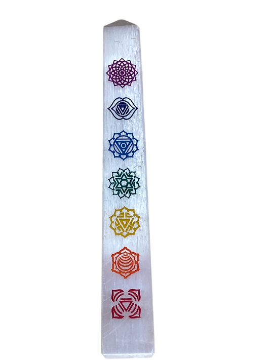 Selenite Obelisk 7 Chakra Colorful Tower