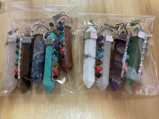 Silver Plated Gemstone Point Chakra Pendant