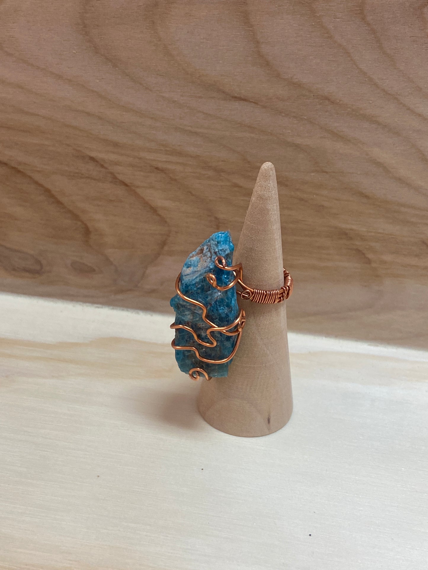 Handmade Copper Ring Apatite Natural Raw Stone 6 US Size