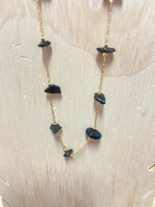Obsidian Chip Gold Plated Necklace