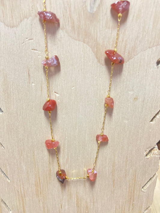 Carnelian Chip Gold Plated Necklace