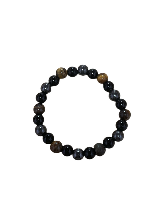 Mixed Tiger Eye Hematite Obsidian Bead Bracelet