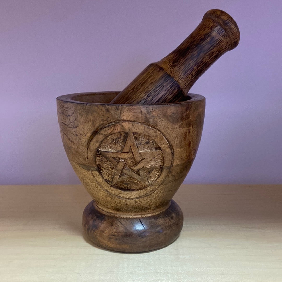 Pentagram Wooden Mortar and Pestle 3.75 x 3.5’