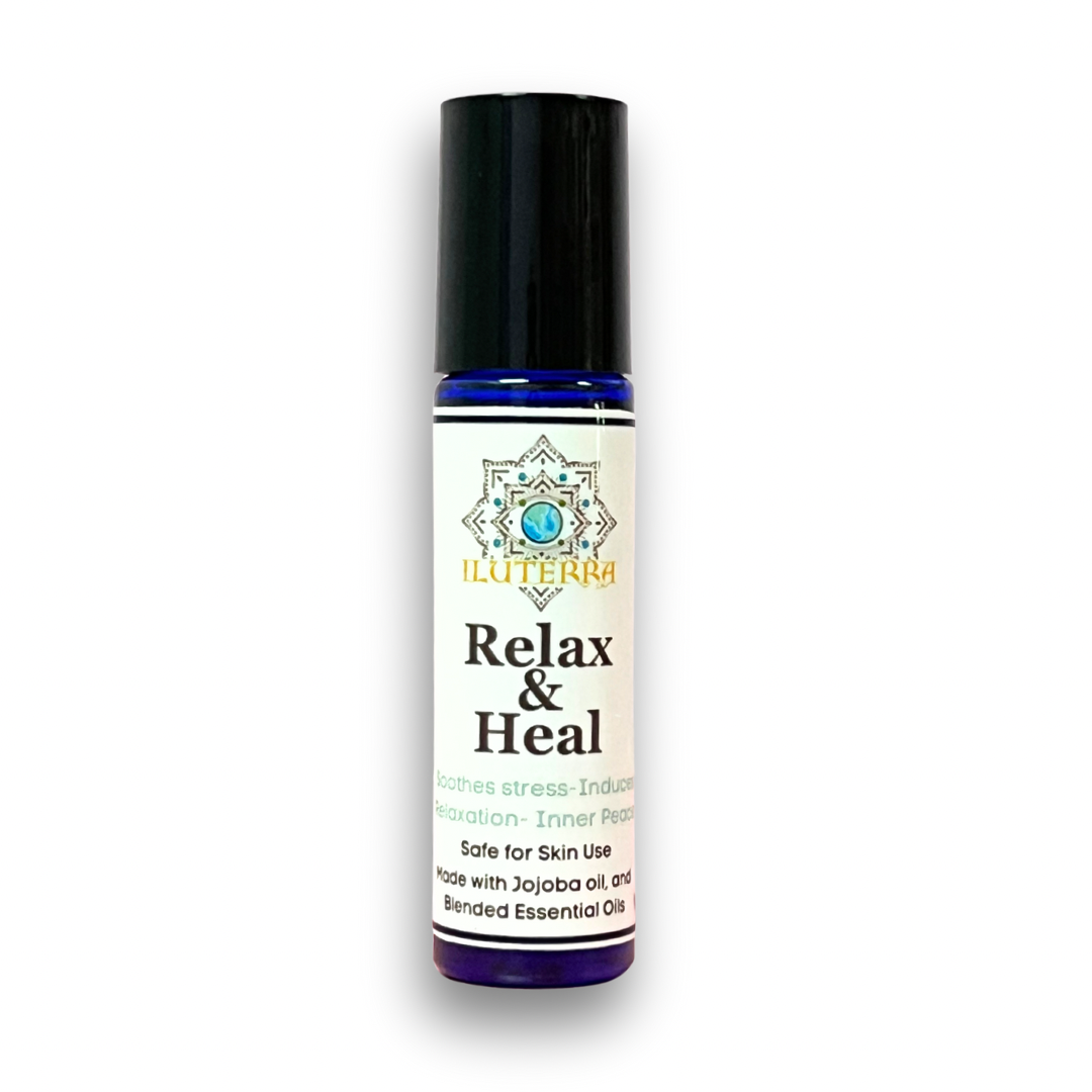 Rodillo de aceite relajante: mezcla de aceites esenciales con aceite de jojoba orgánico para calma, alivio del estrés y tranquilidad mental.