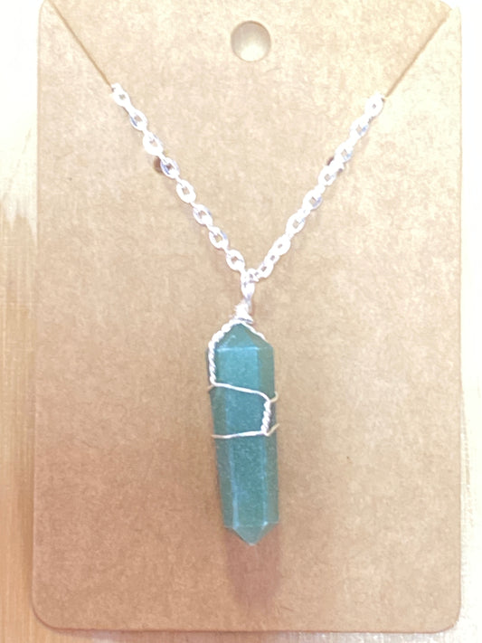 Green Aventurine Wire Wrap Point Pendant Necklace