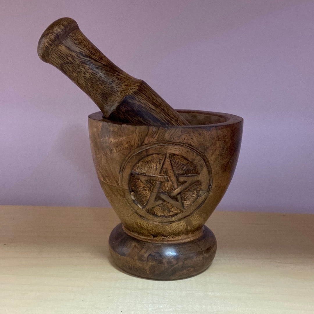 Pentagram Wooden Mortar and Pestle 3.75 x 3.5’