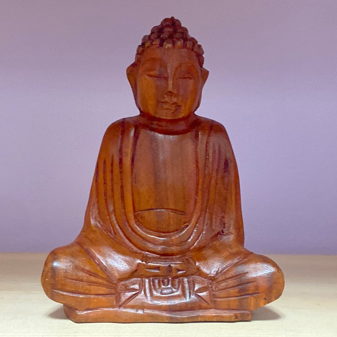 Postura de meditación de Buda de madera