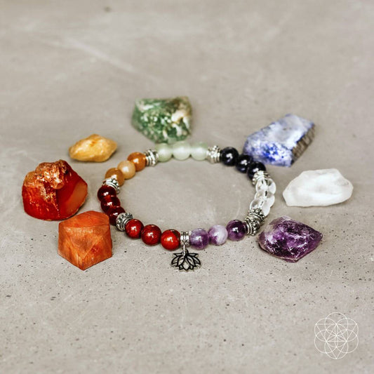 Conjunto de pulsera y piedras de los 7 chakras