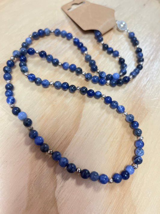 Sodalite Beaded Necklace Magnetic Clasp