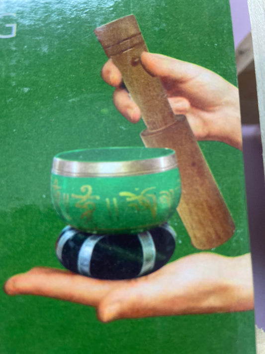 Green Tibetan Singing Bowl with Accessories