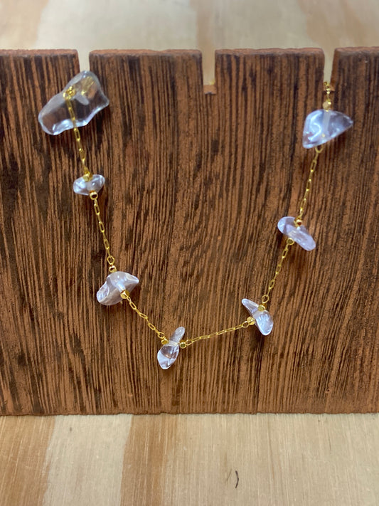 Clear Quartz Chip Gold Plated Necklace