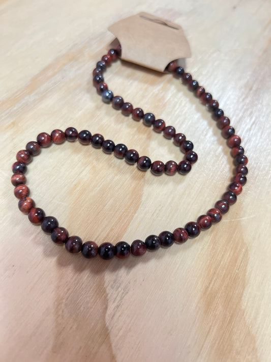 Red Tiger Eye 6mm Bead Necklace 16-18inch
