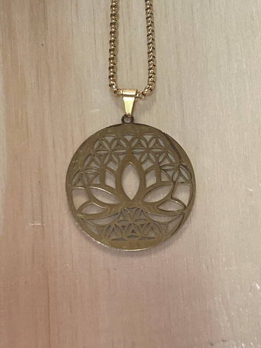 Lotus flower necklace stainless steel gold color