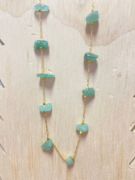 Green Aventurine Chip Gold Plated Necklace